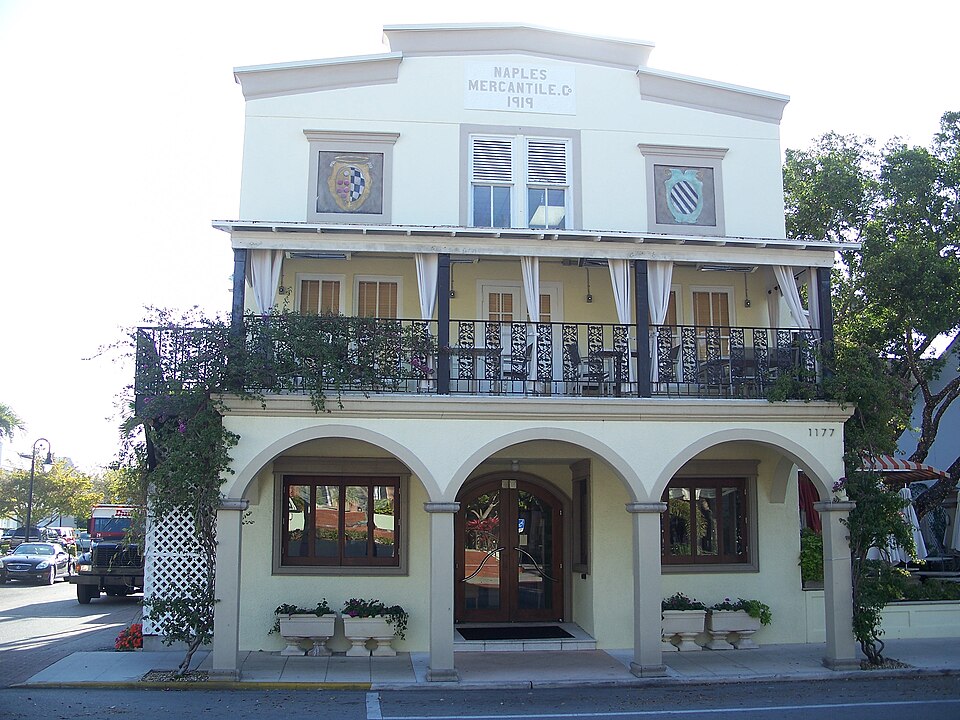 The Naples Mercantile Building, constructed in 1919, is the city's first commercial building.